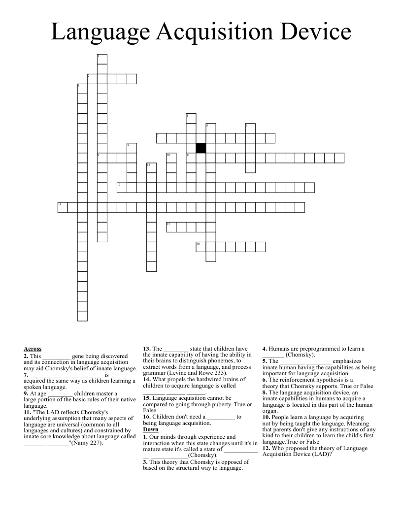 Language Acquisition Device Crossword