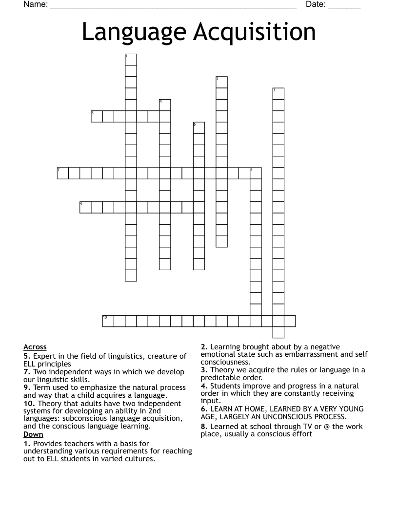 Language Acquisition  Crossword