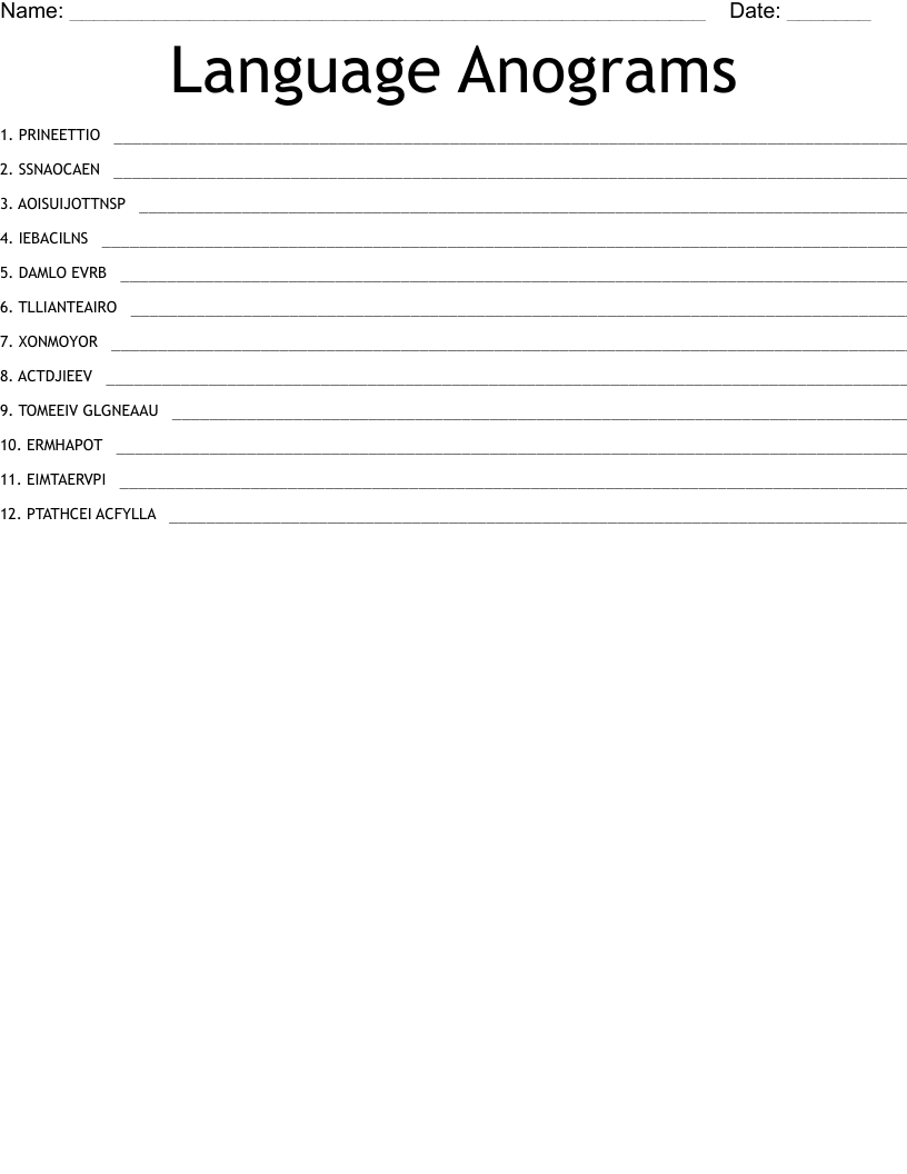 Language Anograms Word Scramble