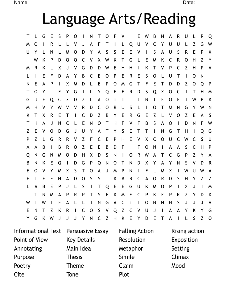 Language Arts/Reading Word Search