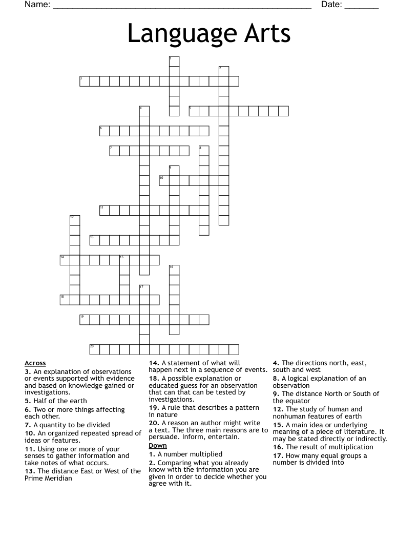 Language Arts Crossword