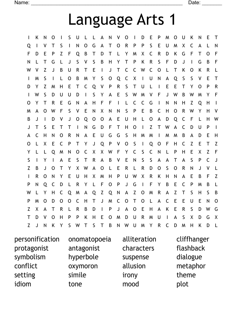 Language Arts 1 Word Search