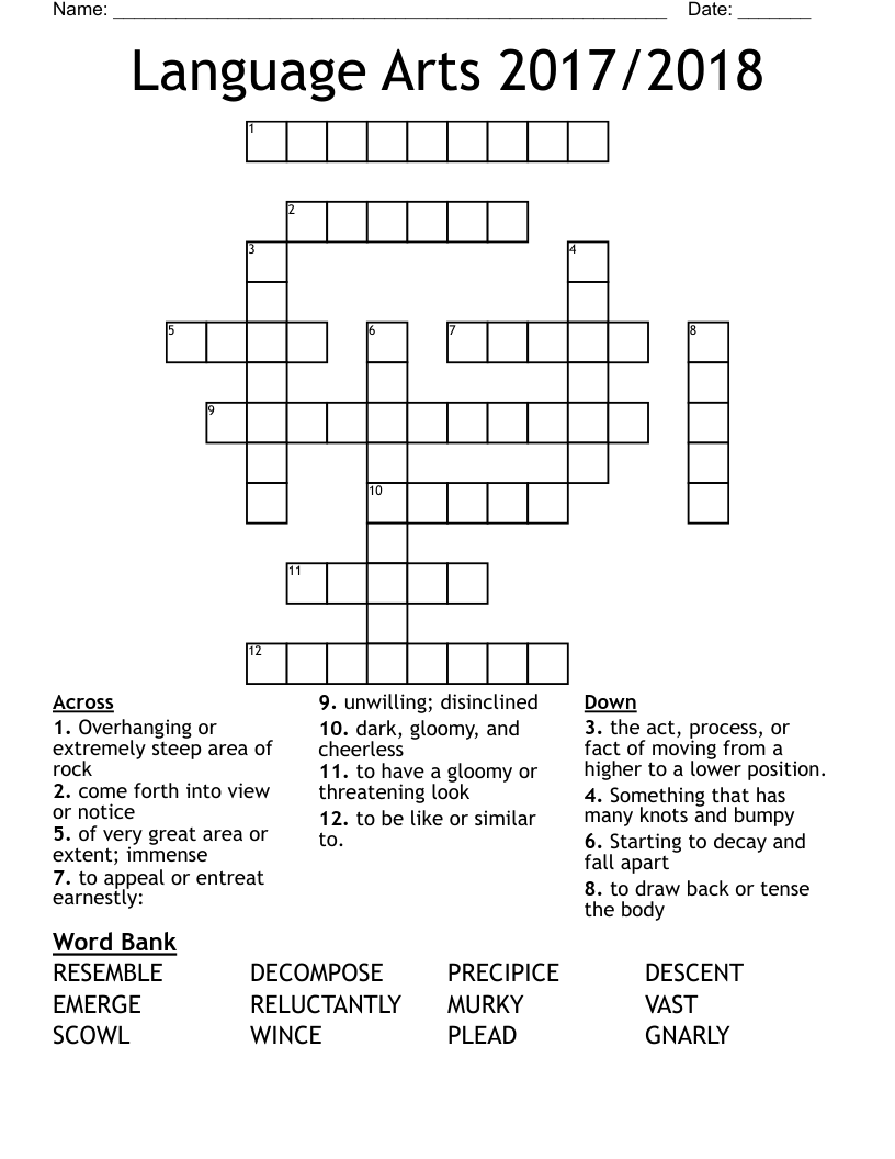 Language Arts 2017/2018 Crossword
