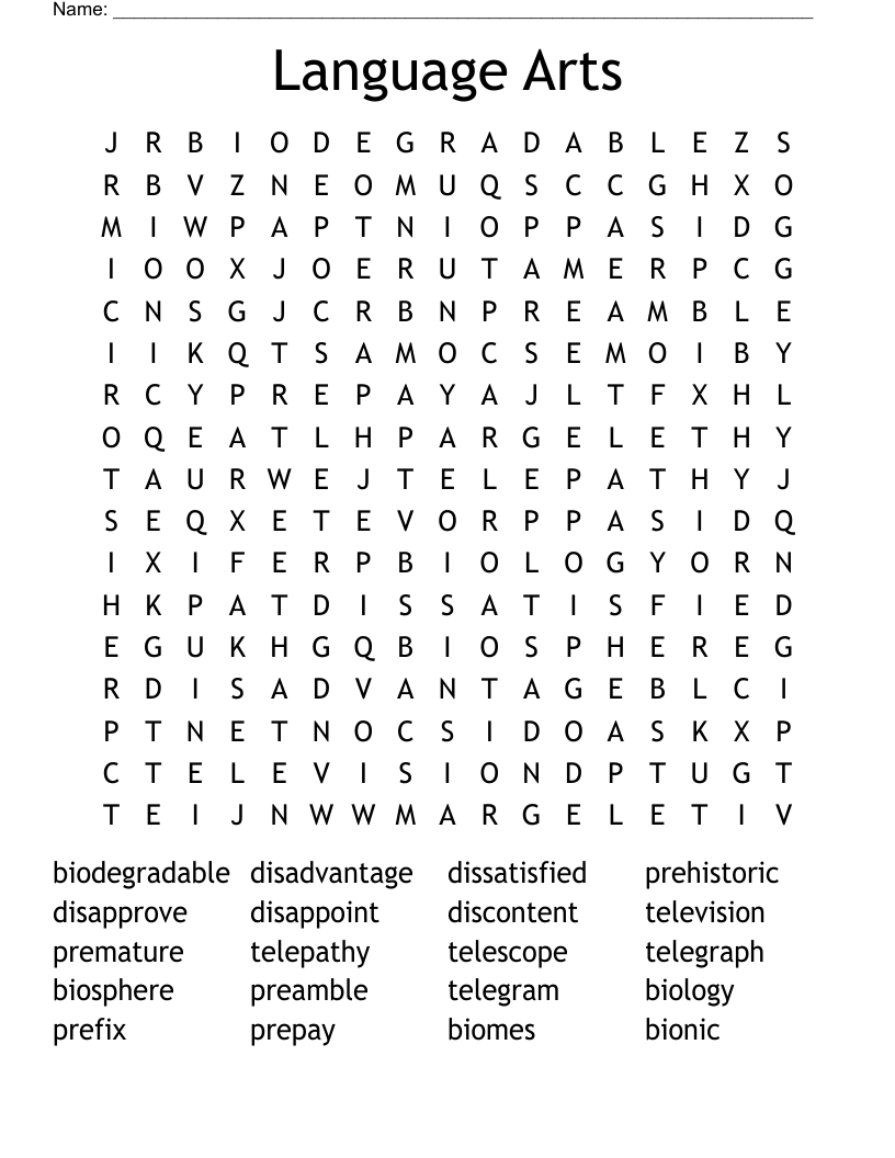 Language Arts Word Search