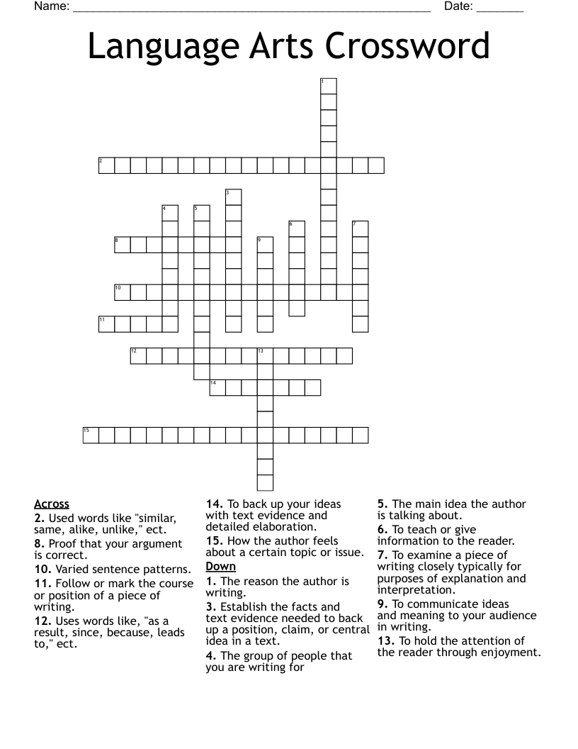 Language Arts Crossword