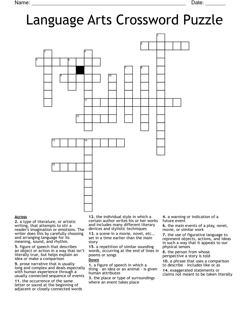 Language Arts Crossword Puzzle - WordMint