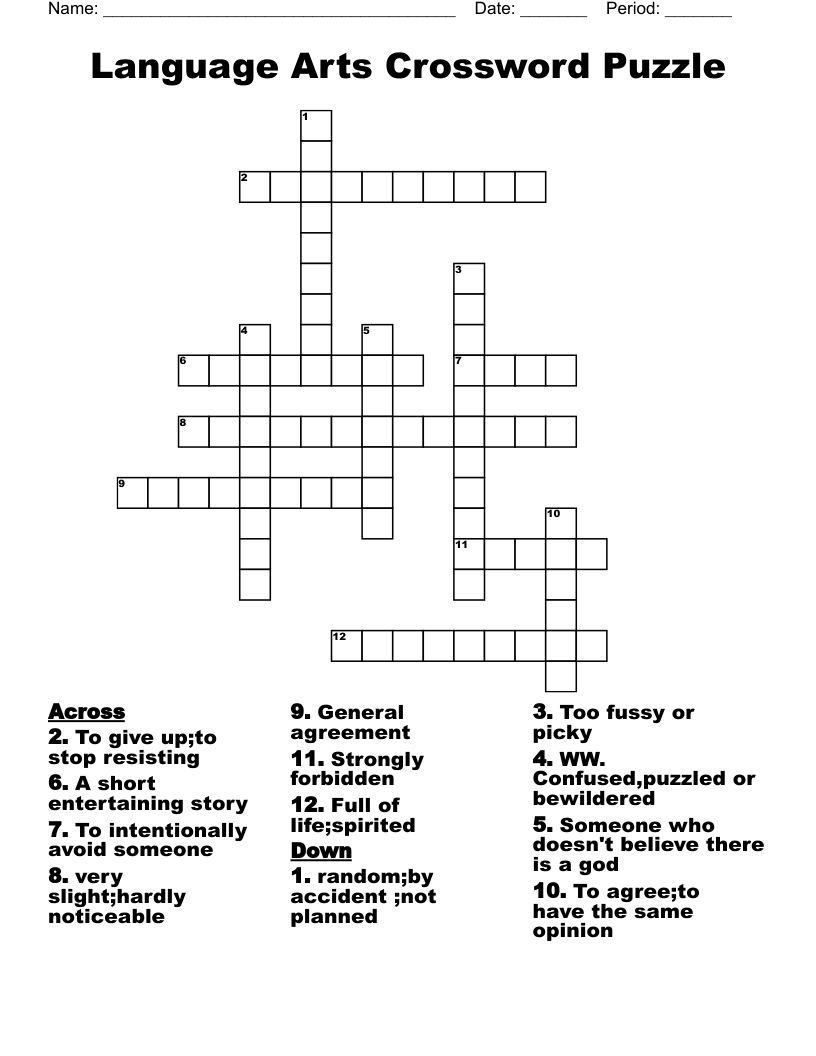Language Arts Crossword Puzzle 