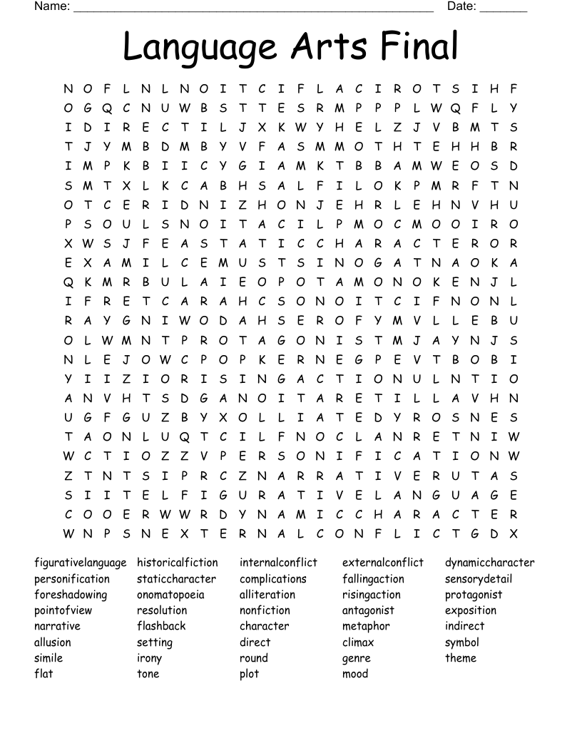Language Arts Final Word Search