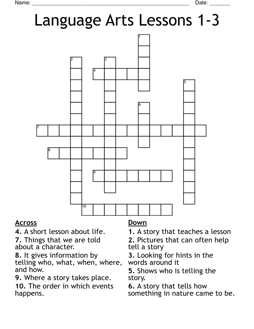Language Arts Lessons 1-3  Crossword
