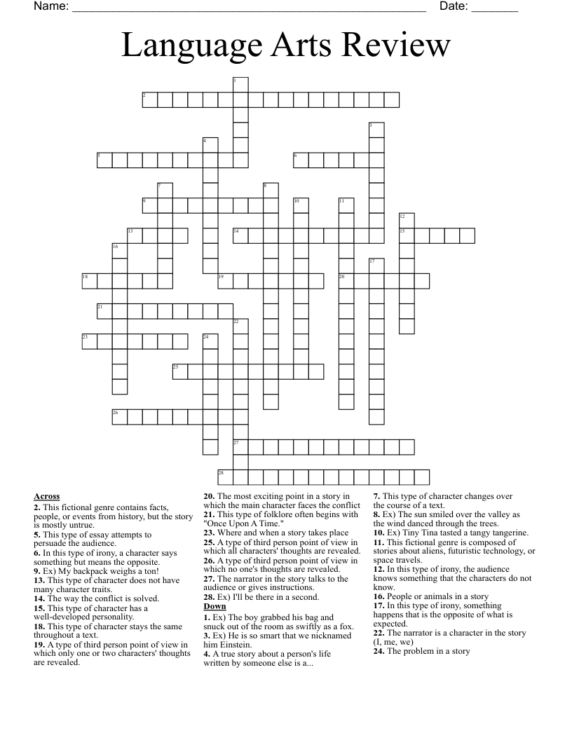 Language Arts Review Crossword