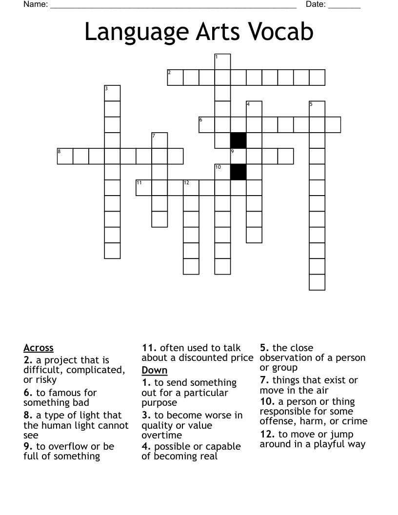 Language Arts Vocab Crossword
