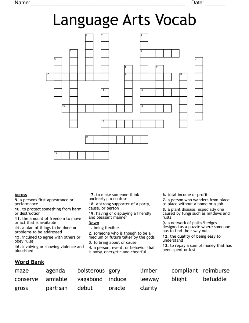 Language Arts Vocab  Crossword
