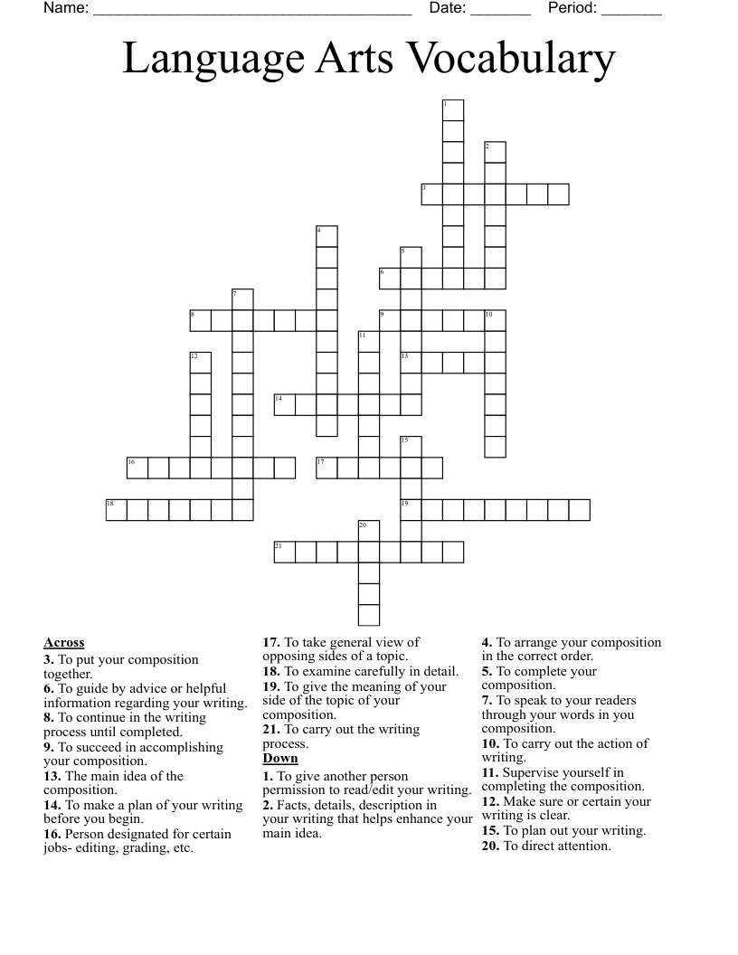 Language Arts Vocabulary Crossword