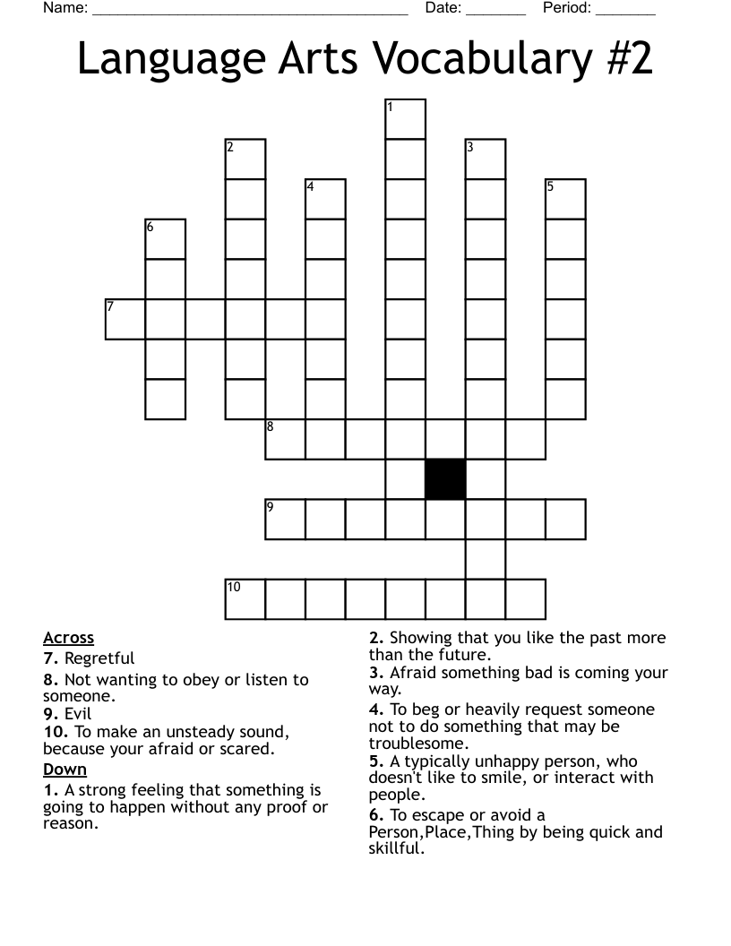 Language Arts Vocabulary #2 Crossword