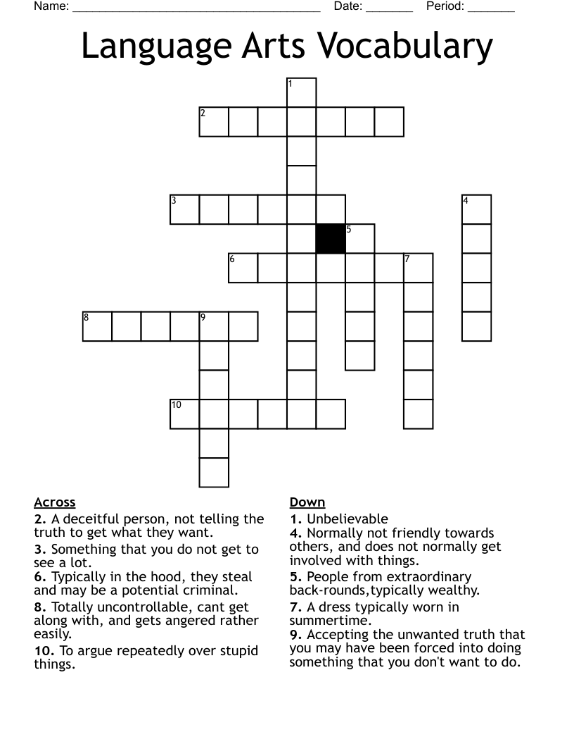 Language Arts Vocabulary Crossword