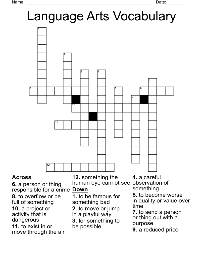 Language Arts Vocabulary  Crossword