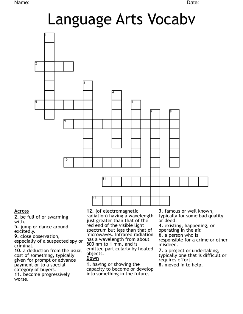 Language Arts Vocabv Crossword