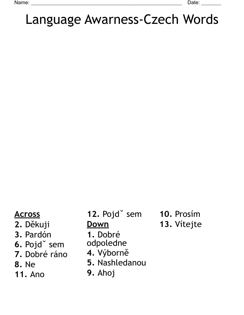 Language Awarness-Czech Words Crossword