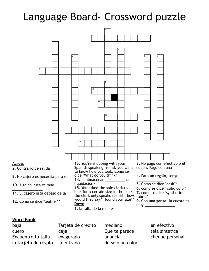 Language Board- Crossword puzzle 