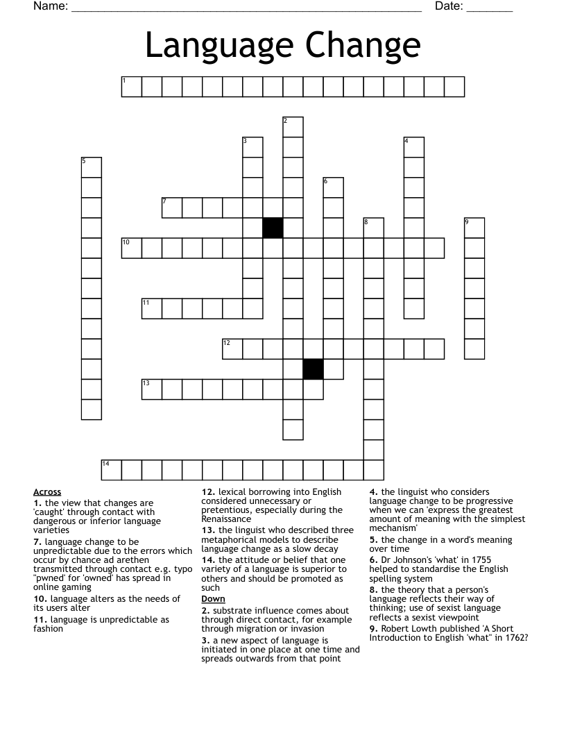 Language Change Crossword