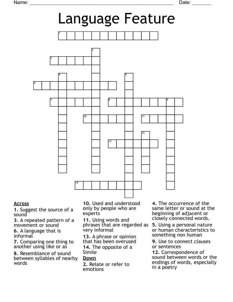 Language Feature  Crossword