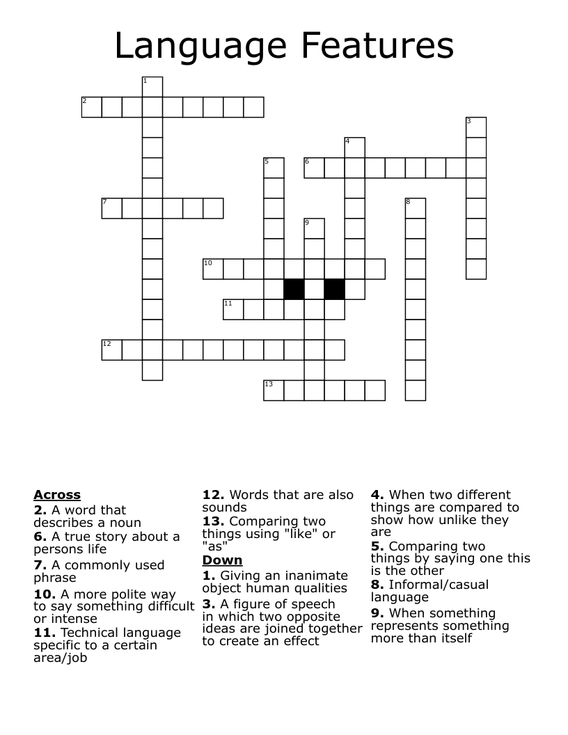 Language Features Crossword
