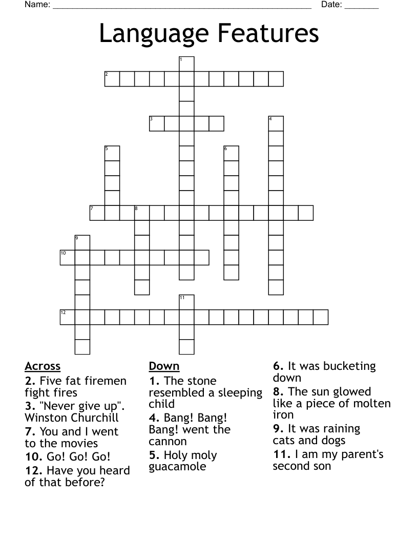 Language Features Crossword