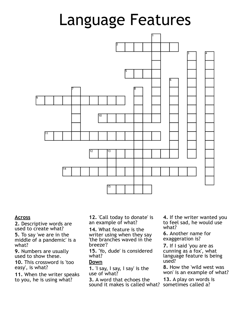 Language Features Crossword