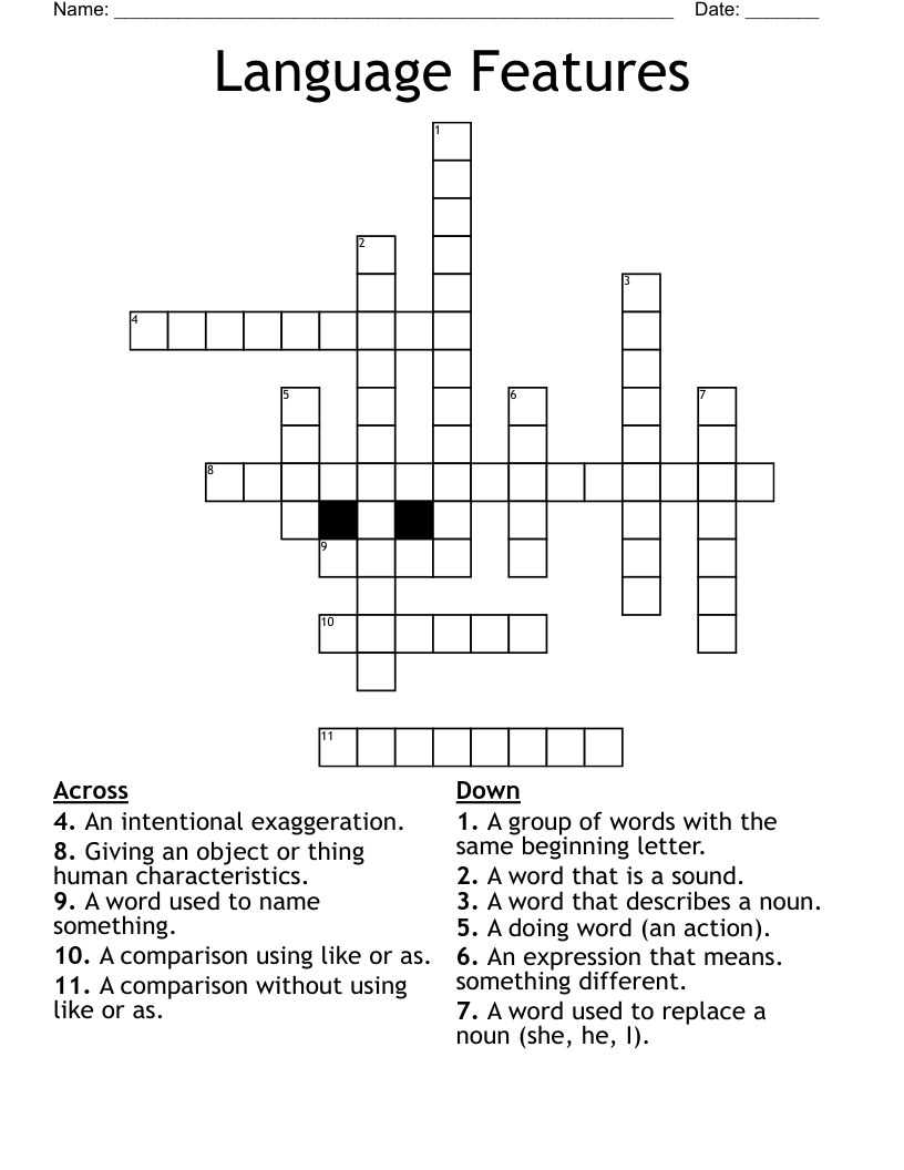 Language Features Crossword