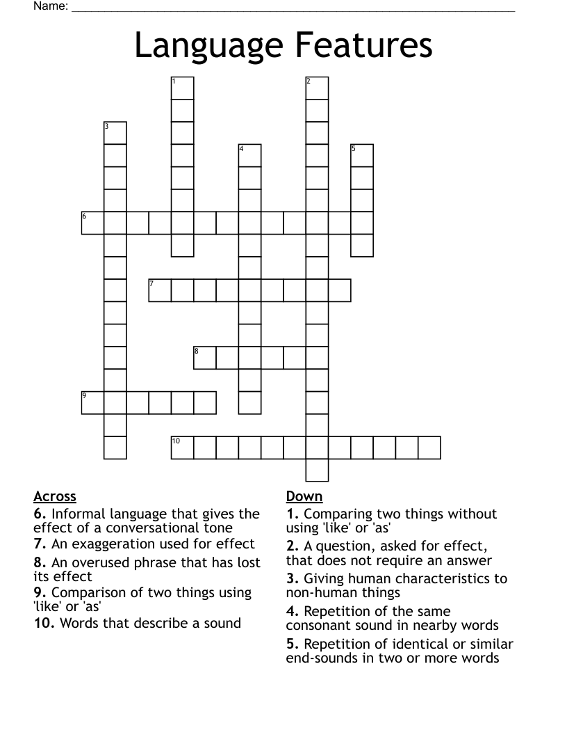 Language Features Crossword