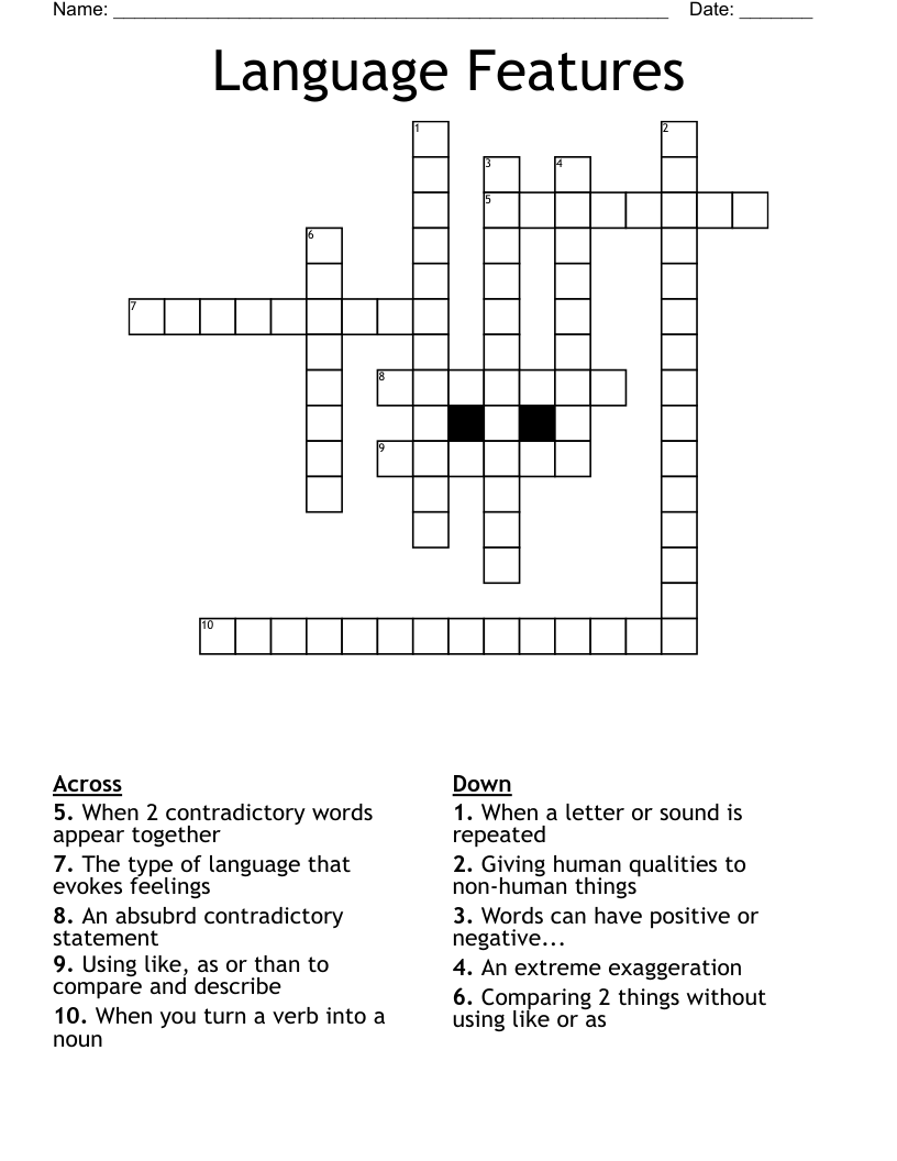 Language Features Crossword