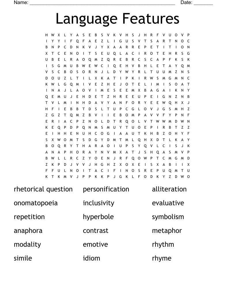 Language Features Word Search