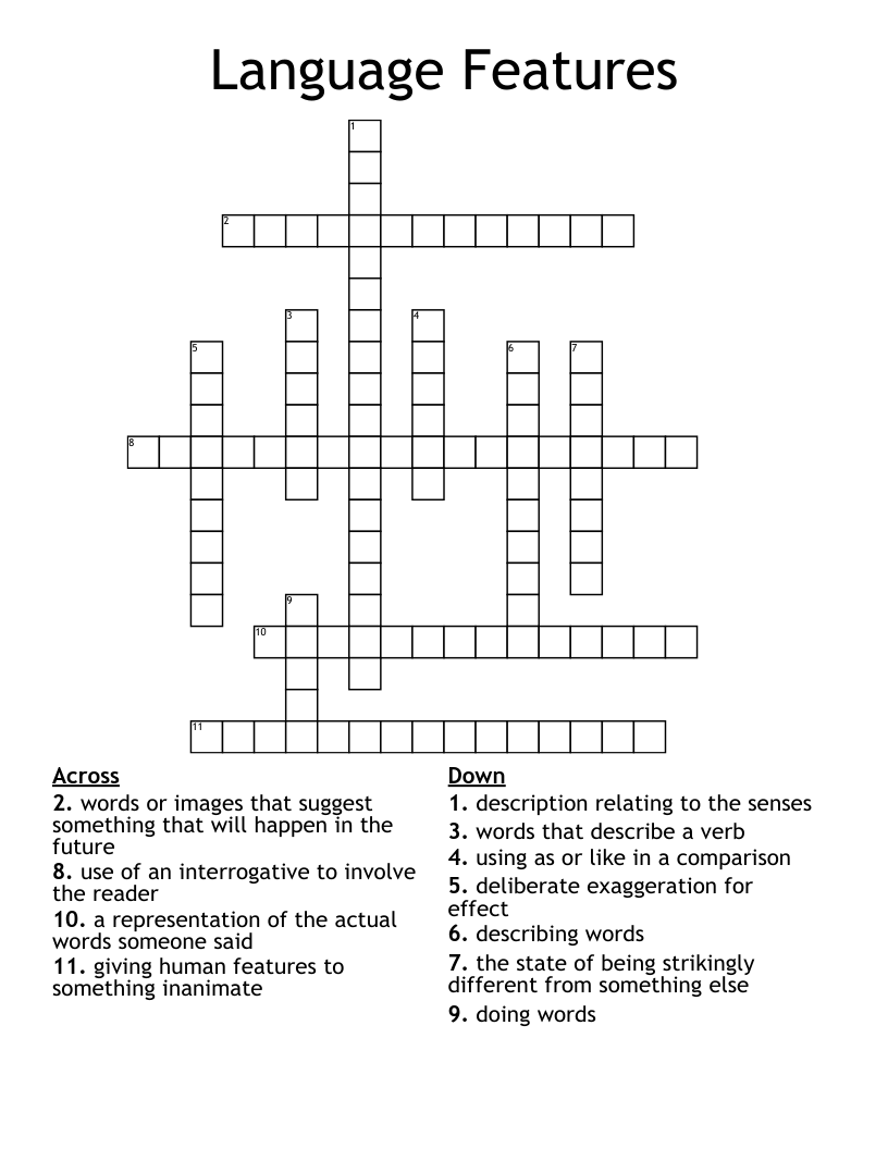 Language Features Crossword