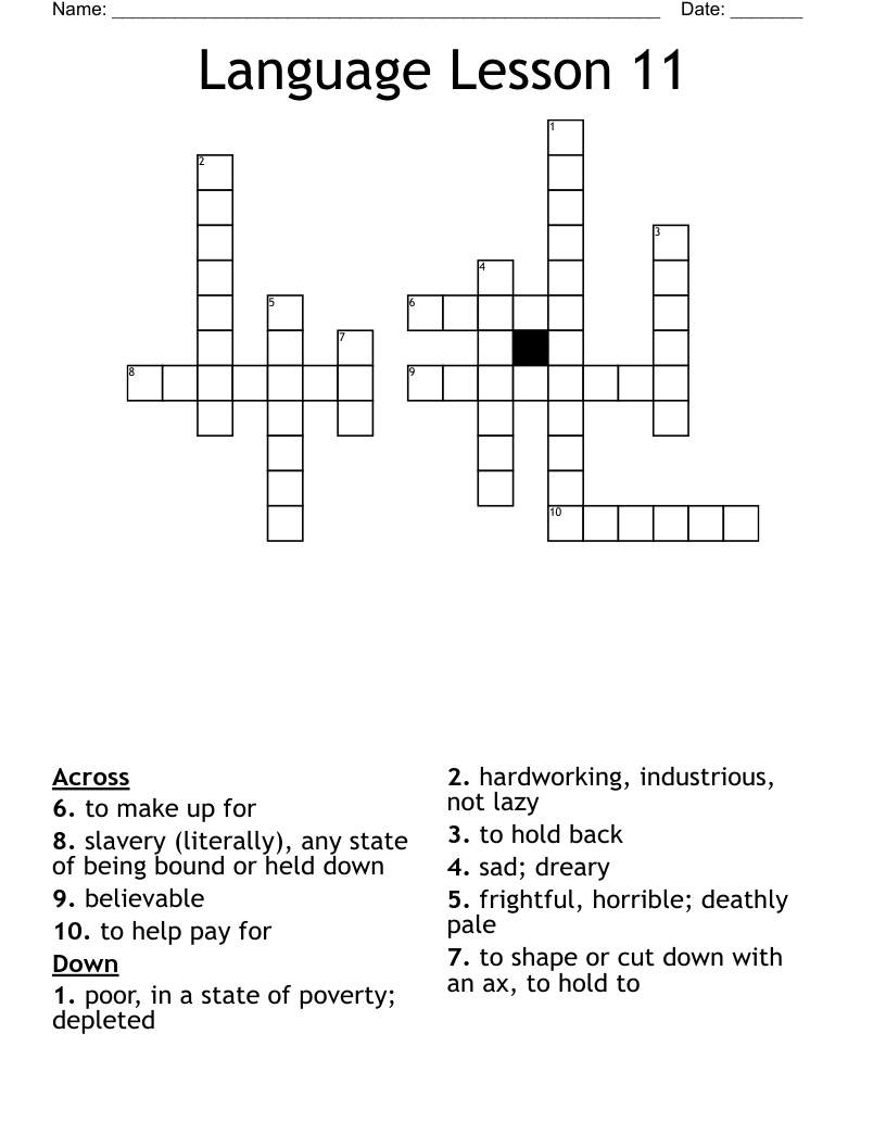 Language Lesson 11 Crossword