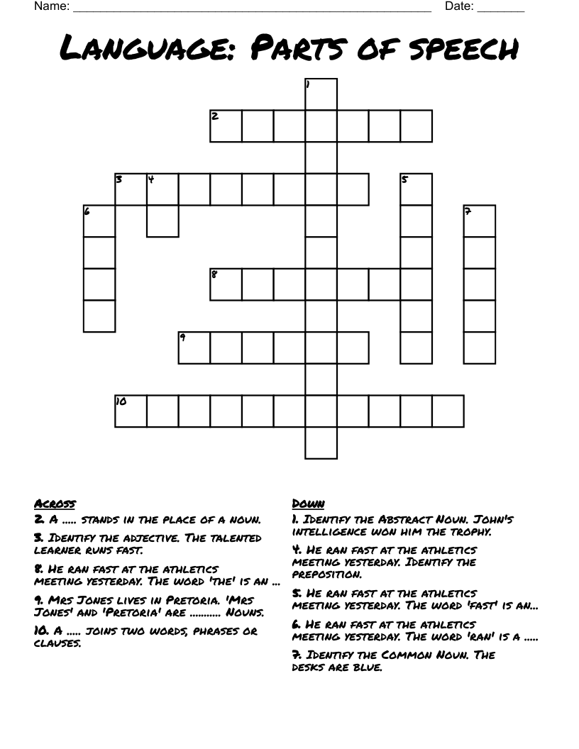 Language: Parts of speech Crossword
