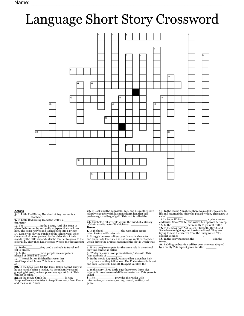 Language Short Story Crossword