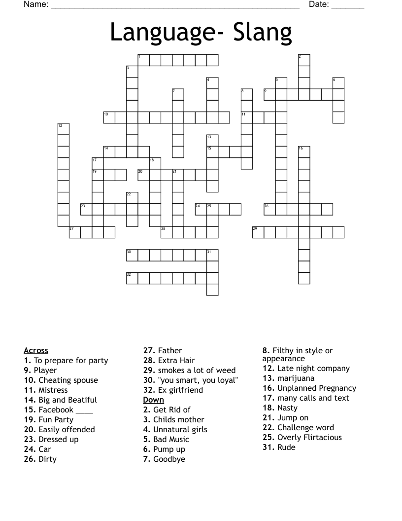 Language- Slang Crossword