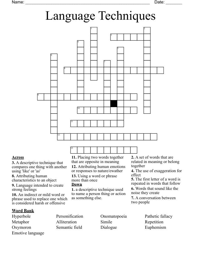 Language Techniques Crossword