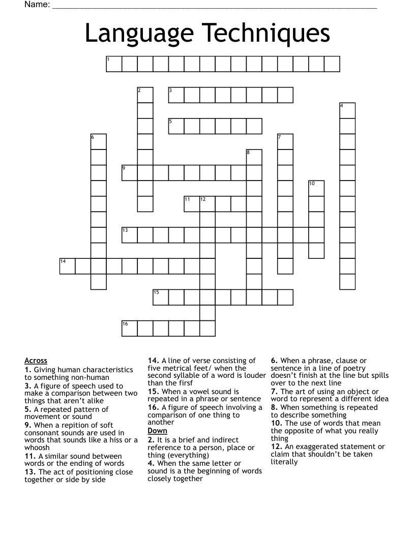 Language Techniques  Crossword