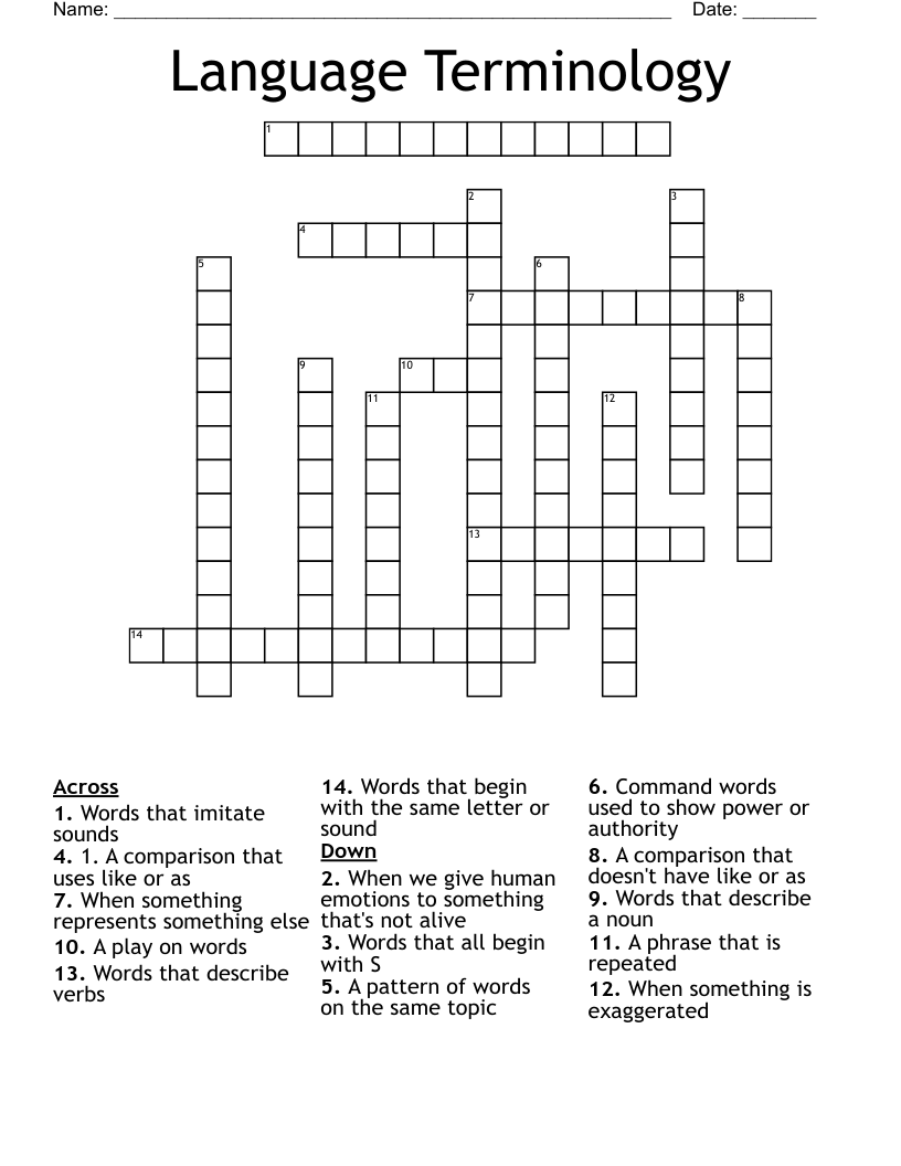 Language Terminology Crossword