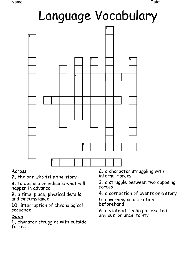 Language Vocabulary  Crossword