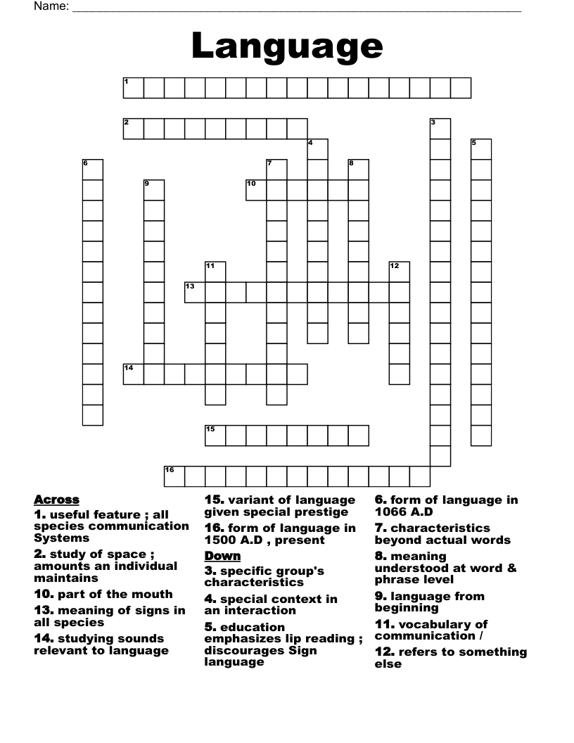 Language  Crossword