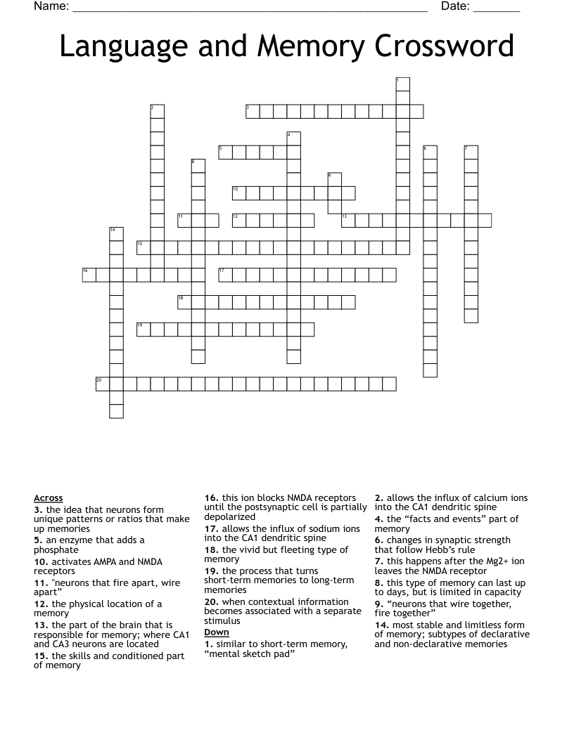 Language and Memory Crossword