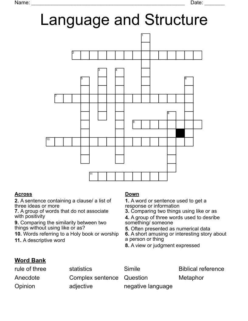 Language and Structure Crossword