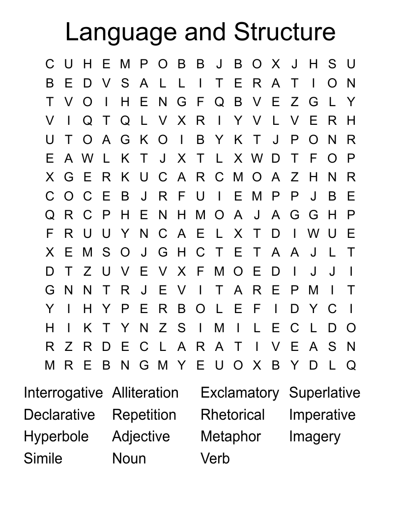 Language and Structure Word Search