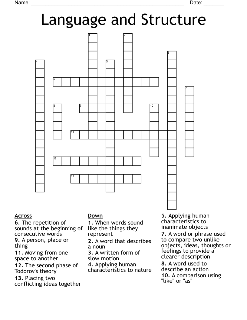 Language and Structure Crossword