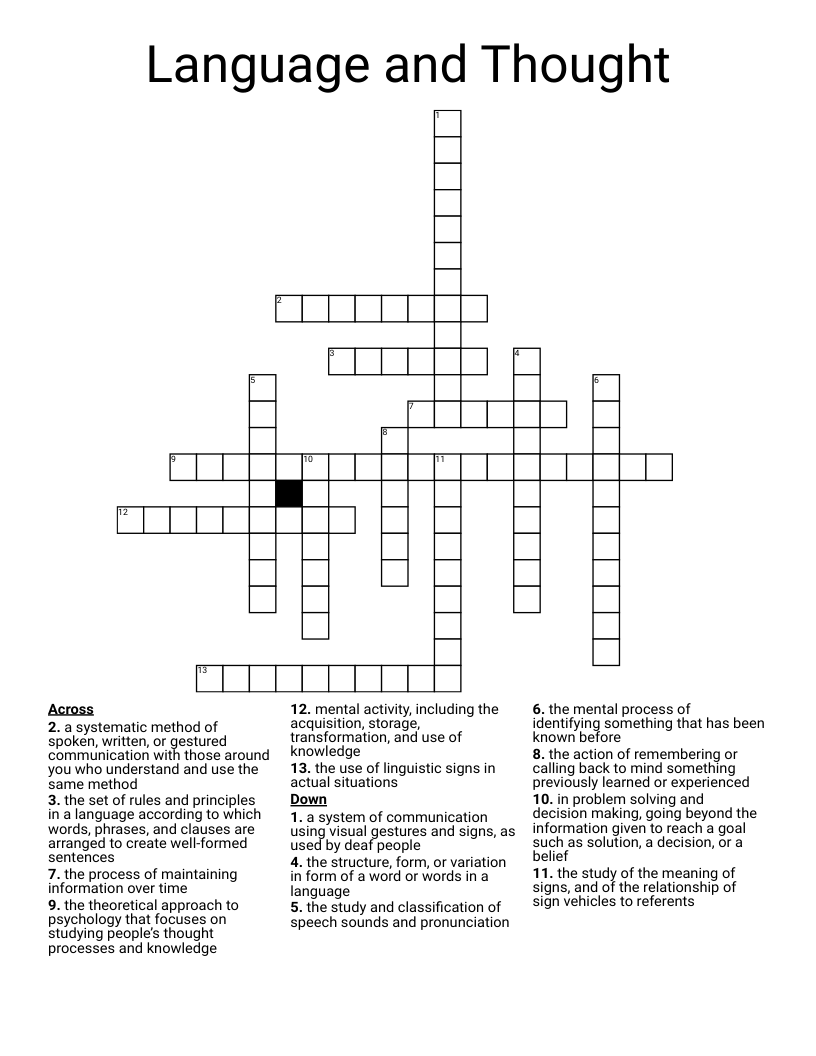 Language and Thought Crossword
