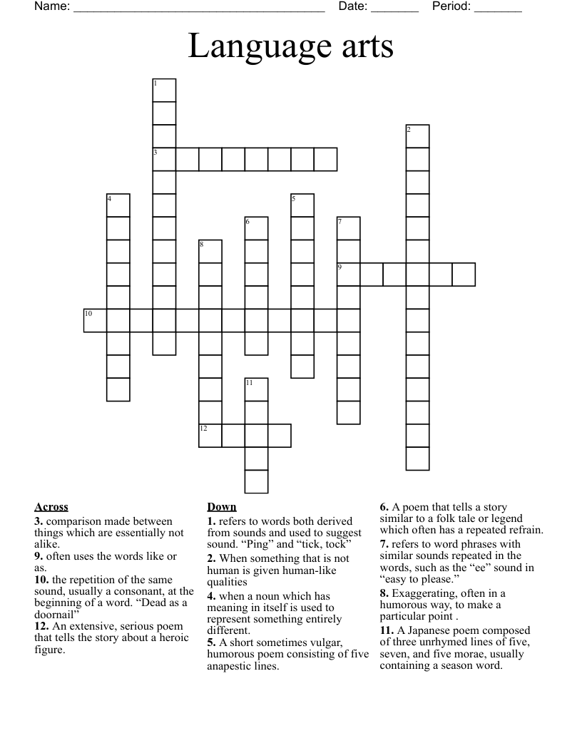 Language arts  Crossword
