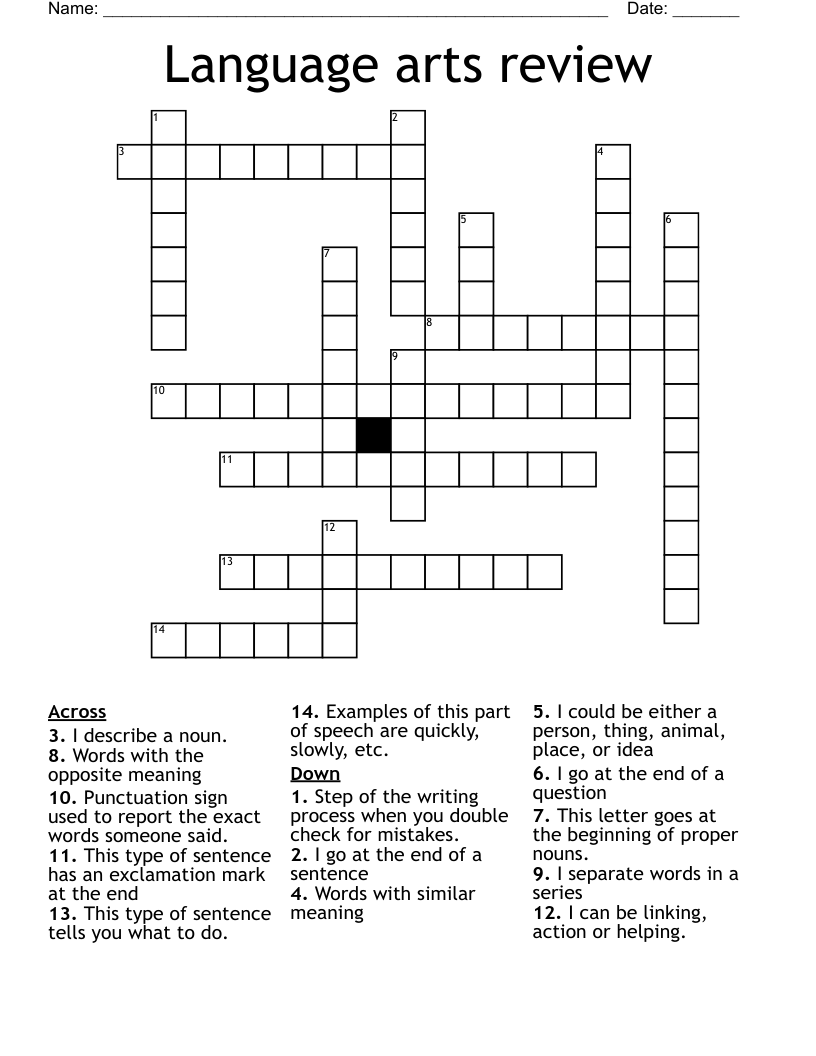 Language arts review Crossword