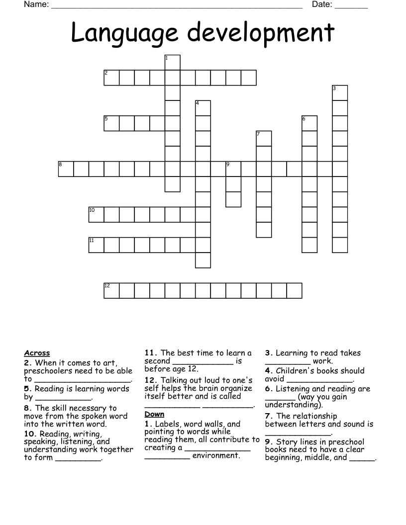Language development Crossword